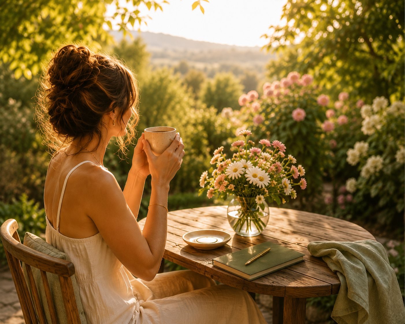 Ruhiger Montagmorgen mit Kaffee – so fühlt sich Geld-Klarheit im Alltag an